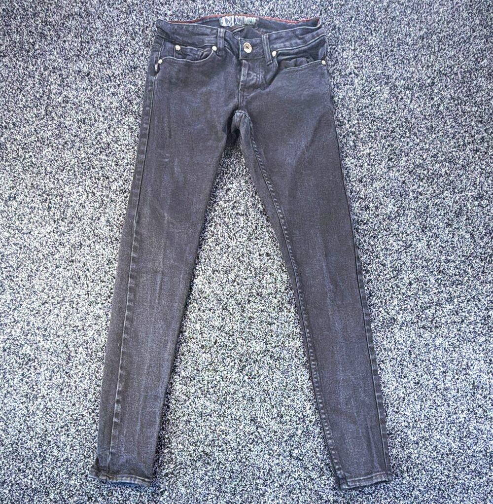 Social Collision Women’s Dark Wash Black Skinny Slim Mid Rise 5-Pocket Jeans 26